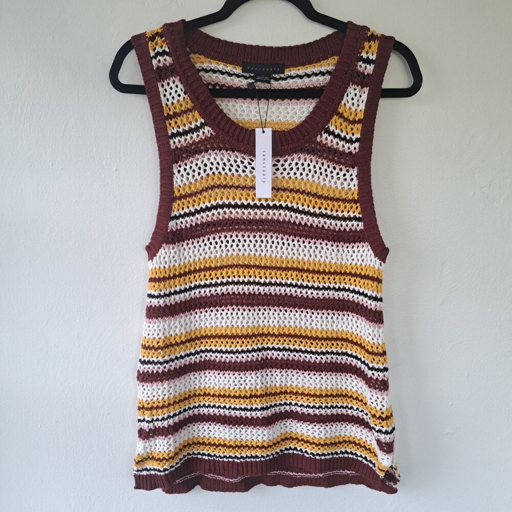 NEW Sanctuary Sunland Striped Sleeveless Tank Top Large 70's Knit Multicolored